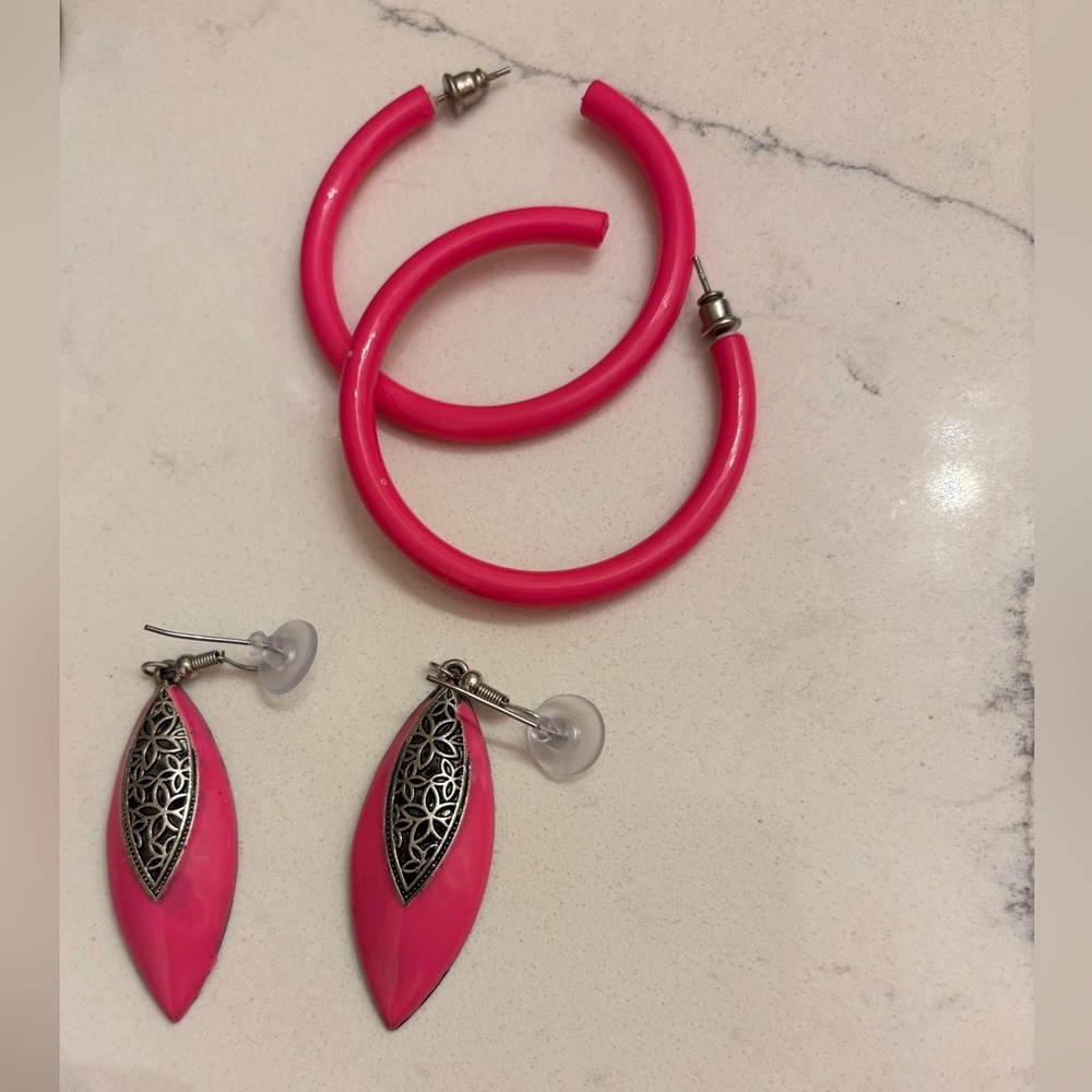 2 PAIRS OF PINK EARRINGS (some marks on leaf pair)
